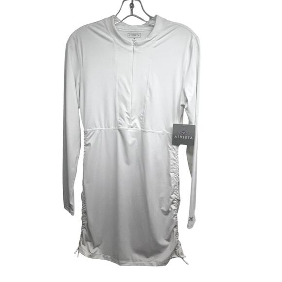 Athleta Womens White Half Zip Ruched Guard Athleisure Long Top Shirt Medium New - Picture 1 of 11